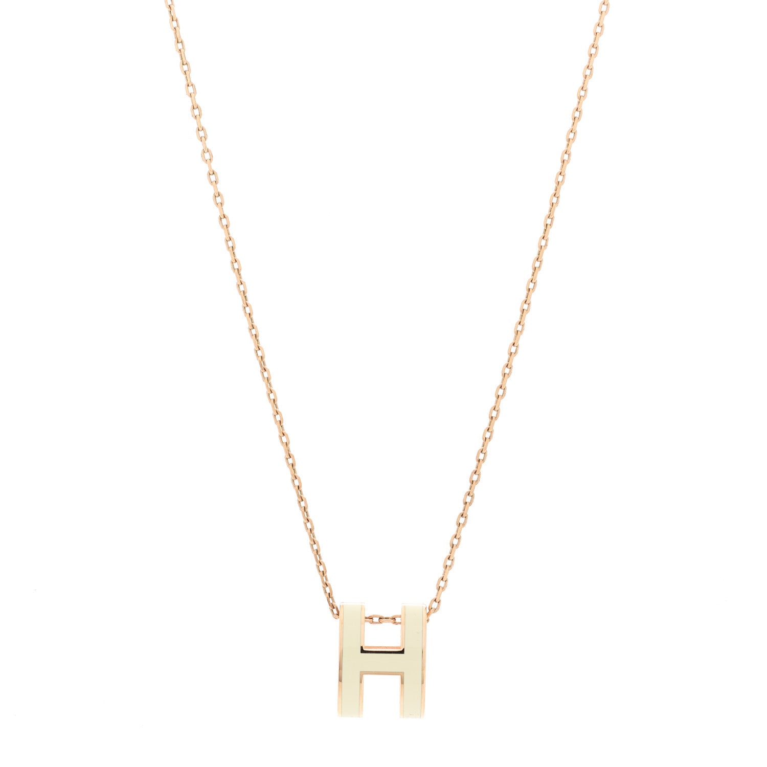 Hermes Lacquered Rose Gold Pop H Pendant Necklace White 1 of 8