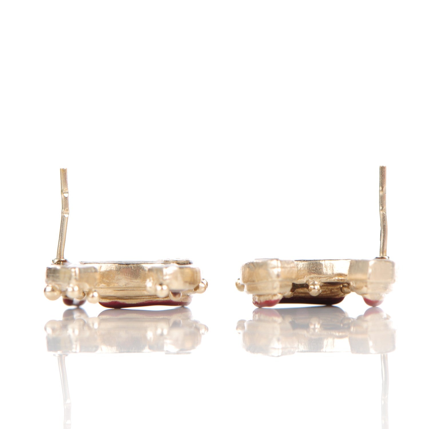 Chanel Enamel CC Earrings Burgundy Gold 5 of 5