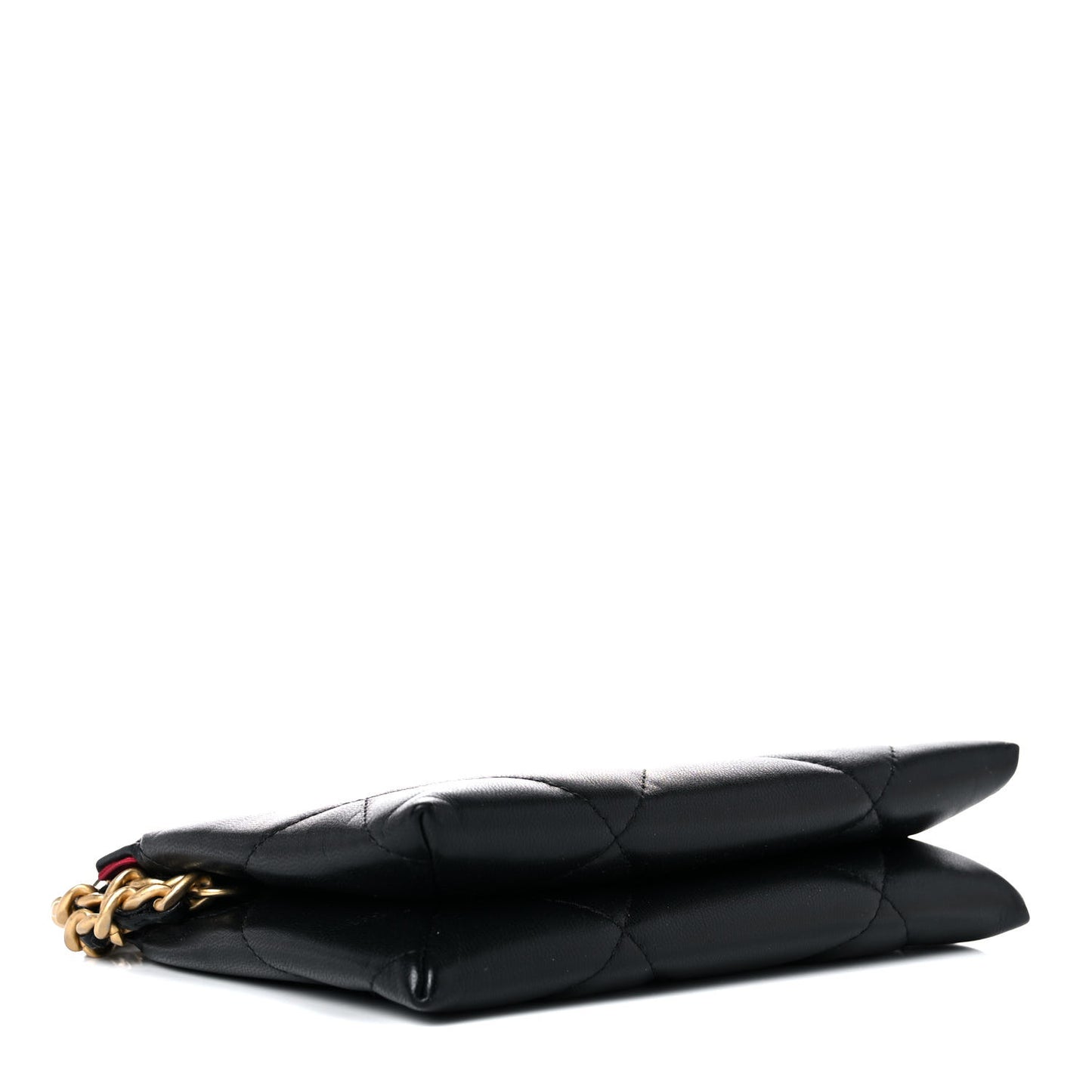 Shiny Goatskin Quilted Small Chanel 19 Pouch With Handle Black