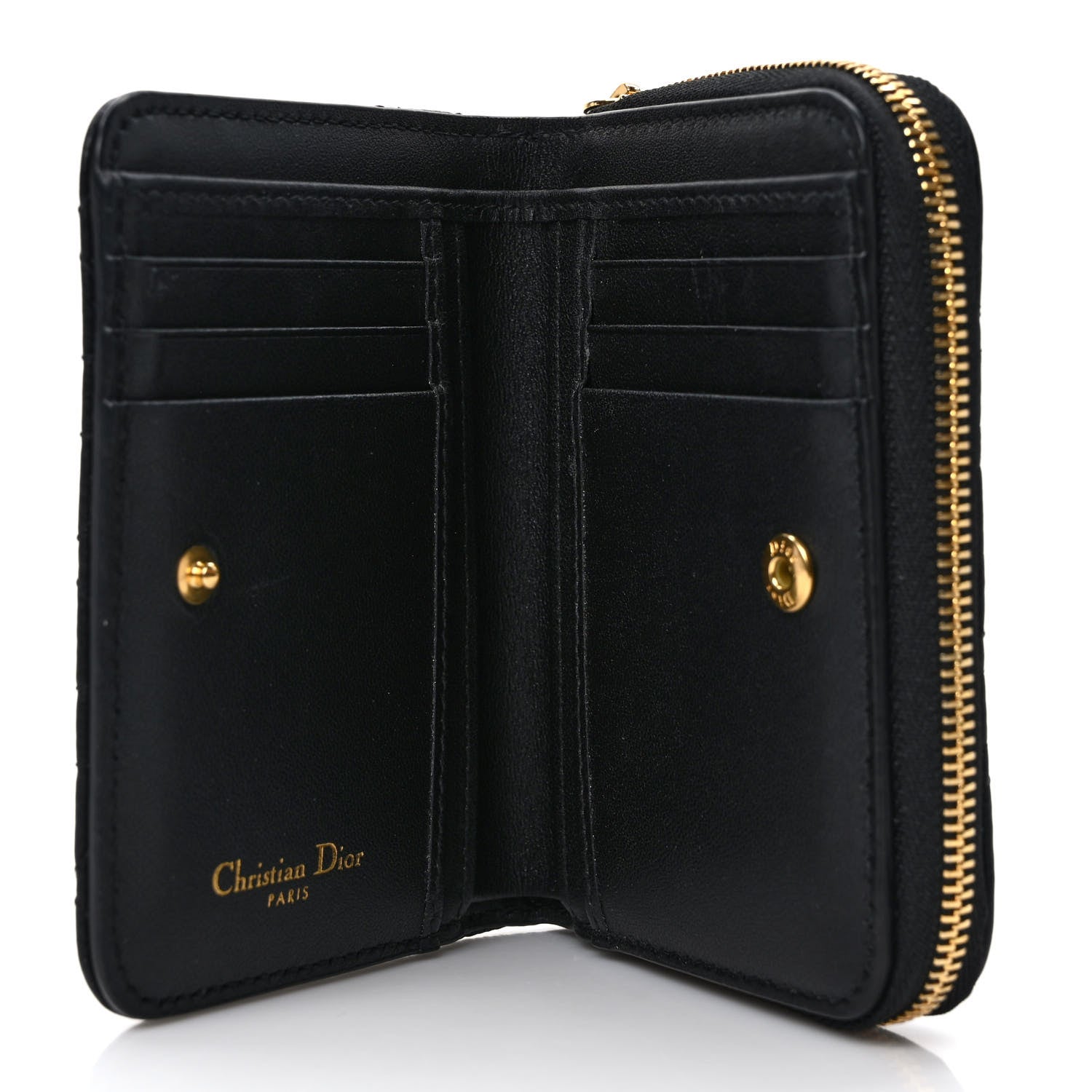 Christian Dior Grained Calfskin Supple Cannage Caro Scarlet Zipped Wallet Black 5 of 7