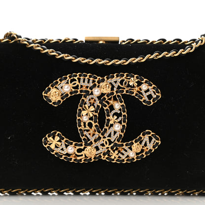 Chanel Velvet Pearl Crystal Sergeant Chain Around Evening Clutch Black Gold 8 of 10