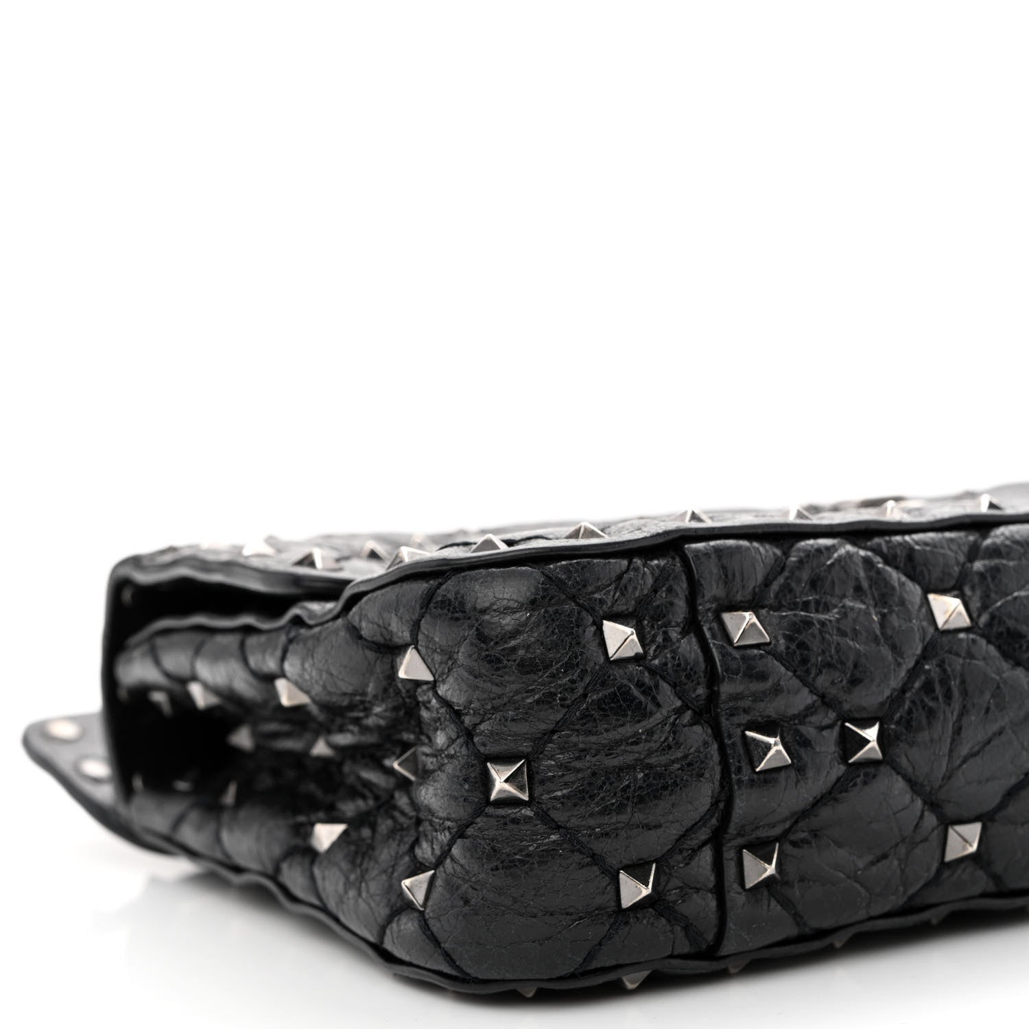 Valentino Garavani Craquele Nappa Small Rockstud Spike Shoulder Bag Black 8 of 11