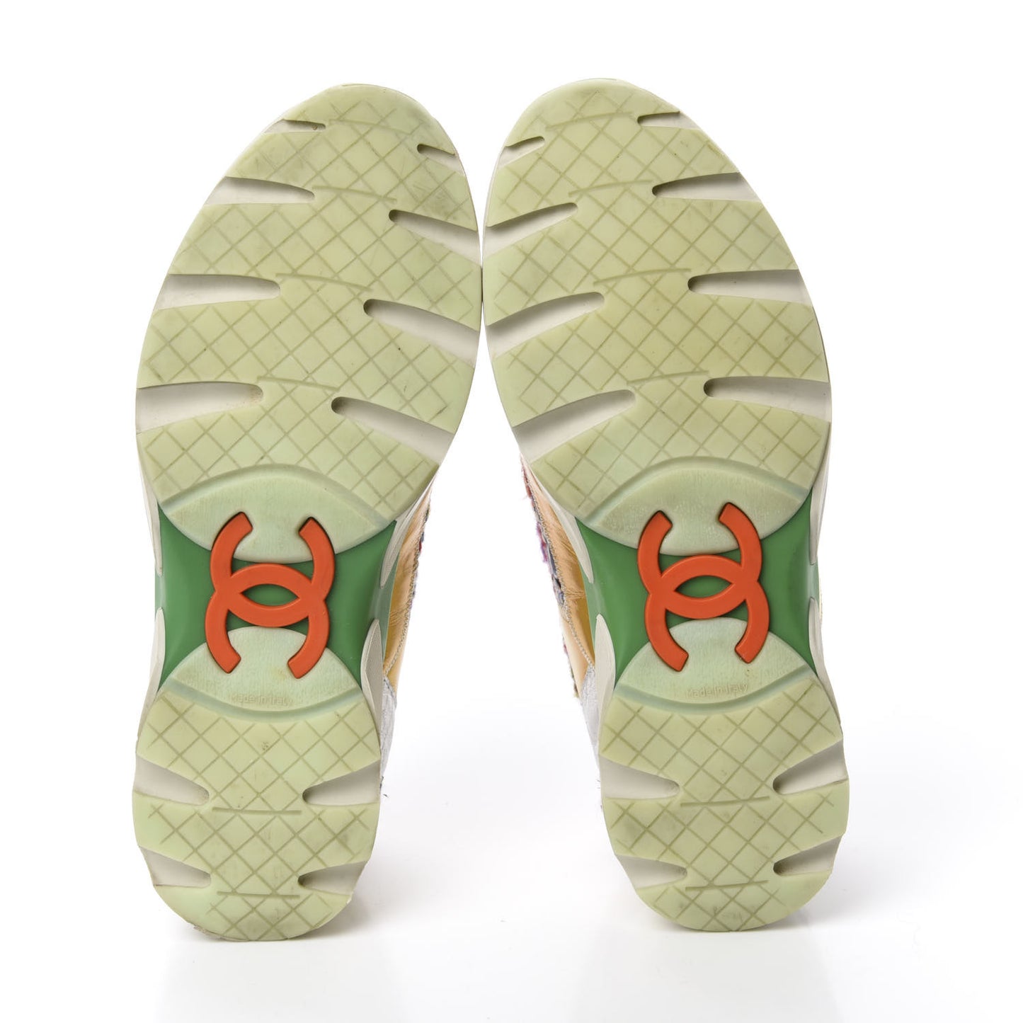 Tweed Lambskin Runway Sneakers 35 Silver Multicolor