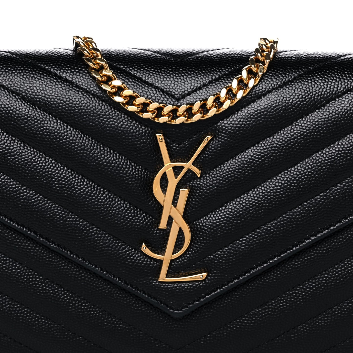 Grain De Poudre Matelasse Chevron Monogram Chain Wallet Black