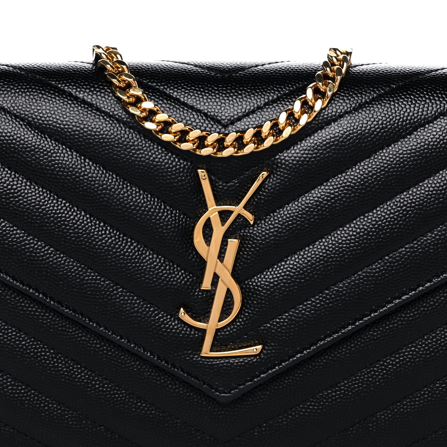 Saint Laurent Grain De Poudre Matelasse Chevron Monogram Chain Wallet Black 8 of 11