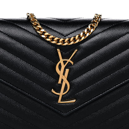 Saint Laurent Grain De Poudre Matelasse Chevron Monogram Chain Wallet Black 8 of 11