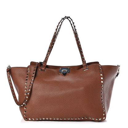 Valentino Garavani Pebbled Calfskin Medium Rockstud Tote Bright Cognac 1 of 9