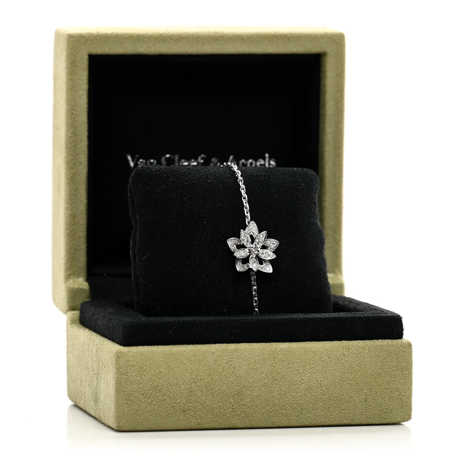 Van Cleef & Arpels 18K White Gold Diamond Mini Lotus Openwork Bracelet 4 of 4