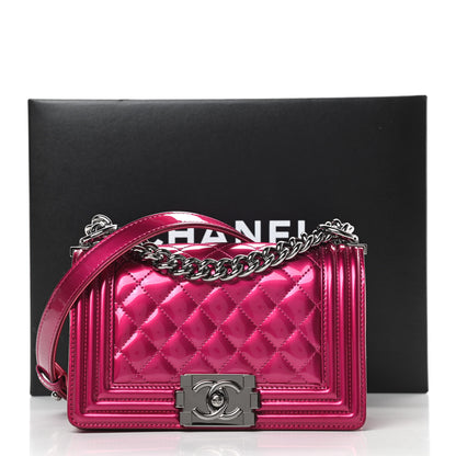 Chanel Metallic Patent Calfskin Quilted Small Boy Flap Pink 13 of 13