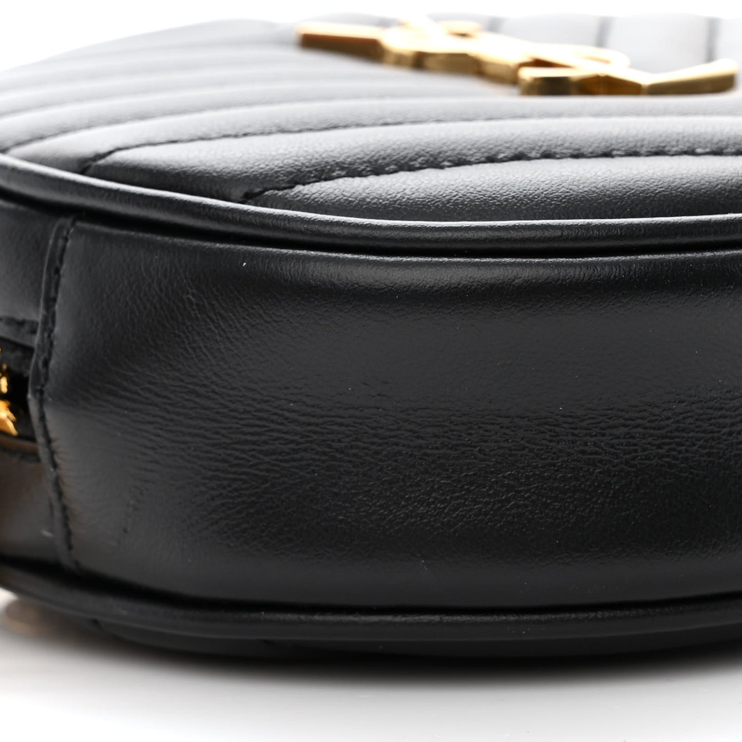 Calfskin Matelasse Chevron Quilted Baby Round Vinyle Belt Bag Black