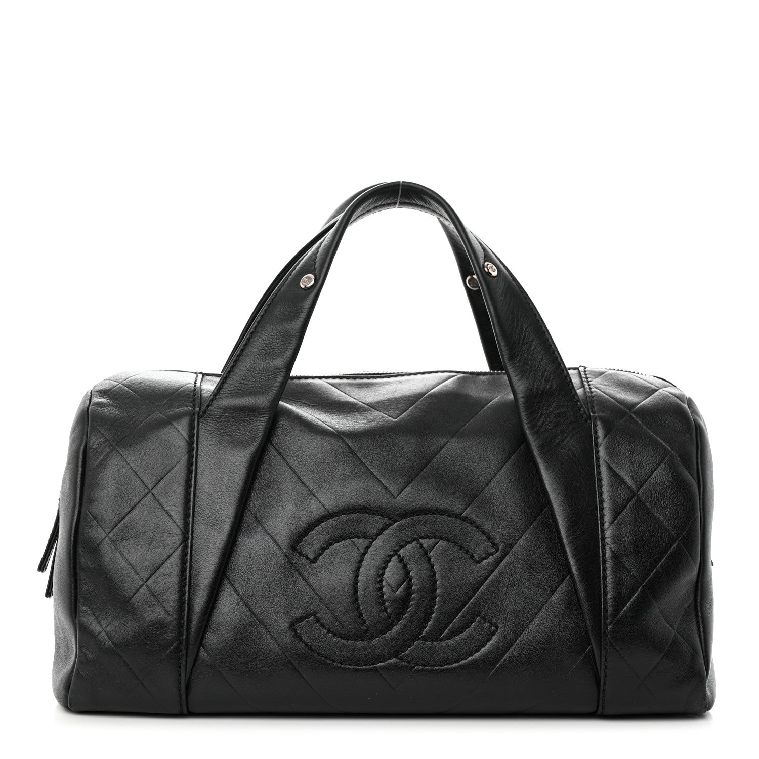 Chanel Calfskin Chevron CC All Day Long Boston Black 1 of 12