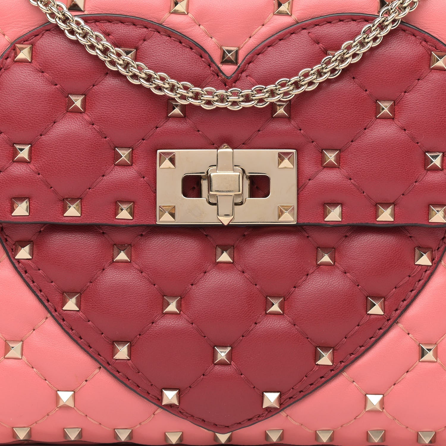 Valentino Garavani Nappa Quilted Heart Medium Rockstud Spike Shoulder Bag Paradise Rose Red 7 of 11