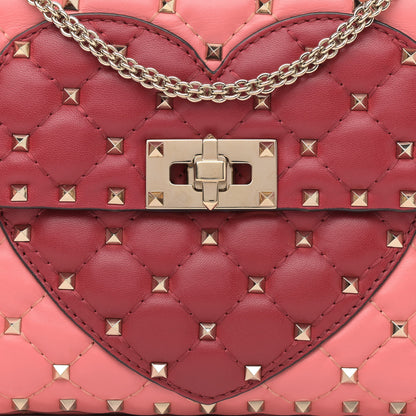 Valentino Garavani Nappa Quilted Heart Medium Rockstud Spike Shoulder Bag Paradise Rose Red 7 of 11