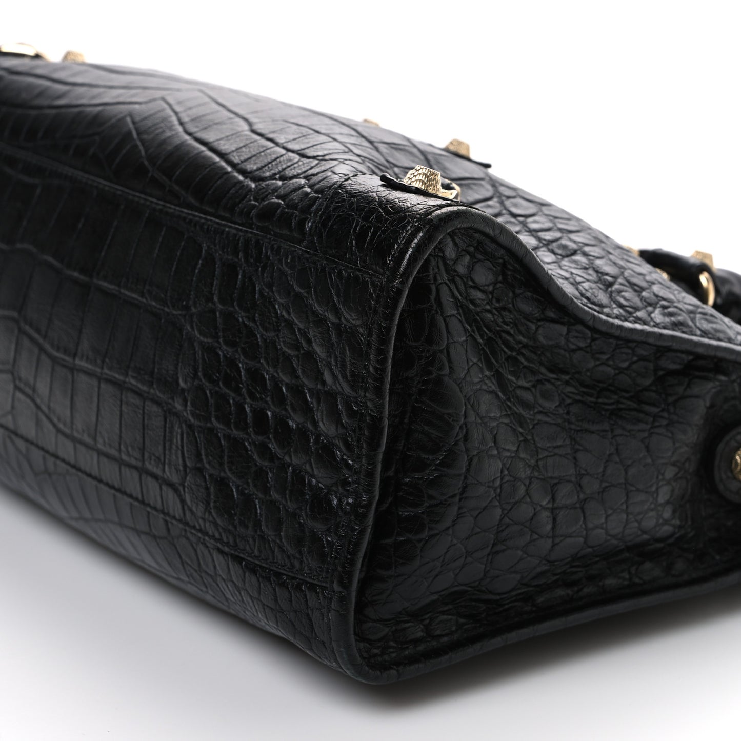 Calfskin Crocodile Embossed Giant 12 Gold Hardware City Black