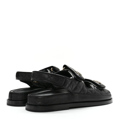 Chanel Grained Calfskin Velcro Dad Sandals 38 Black 4 of 11