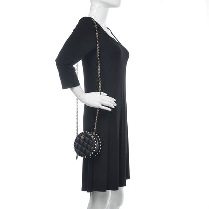 Chanel Calfskin Quilted Pearl Round Clutch With Chain Black 2 of 10