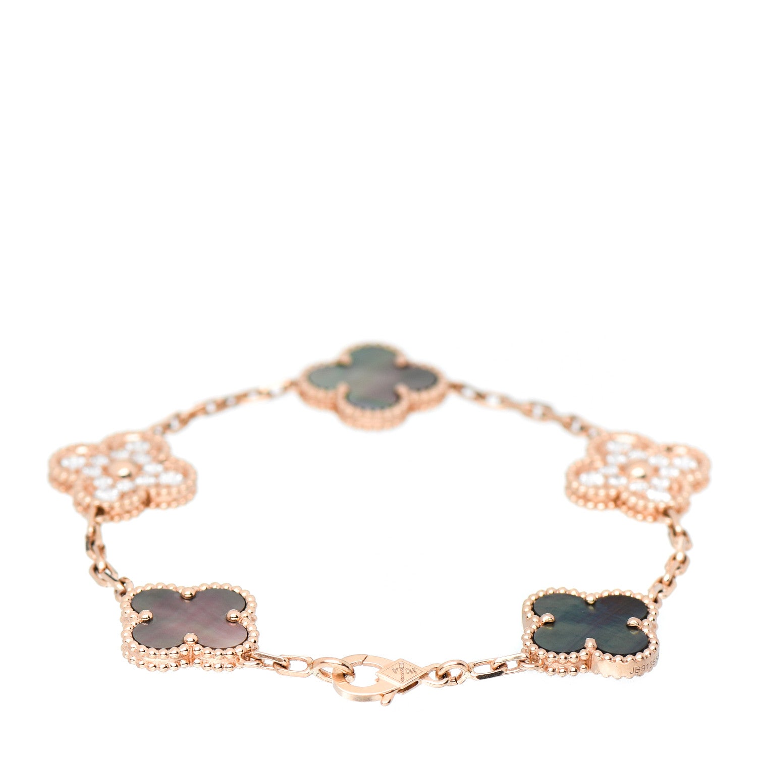 Van Cleef & Arpels 18K Rose Gold Diamond Gray Mother of Pearl 5 Motifs Vintage Alhambra Bracelet 3 of 5