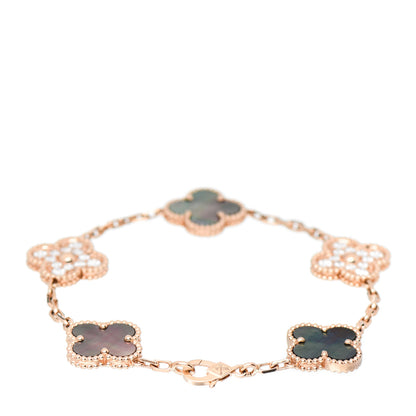 Van Cleef & Arpels 18K Rose Gold Diamond Gray Mother of Pearl 5 Motifs Vintage Alhambra Bracelet 3 of 5