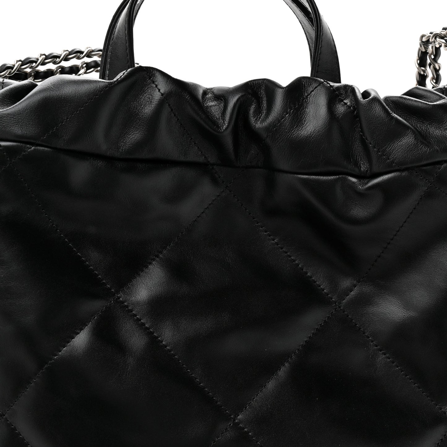 Shiny Calfskin Quilted Chanel 22 Backpack Black
