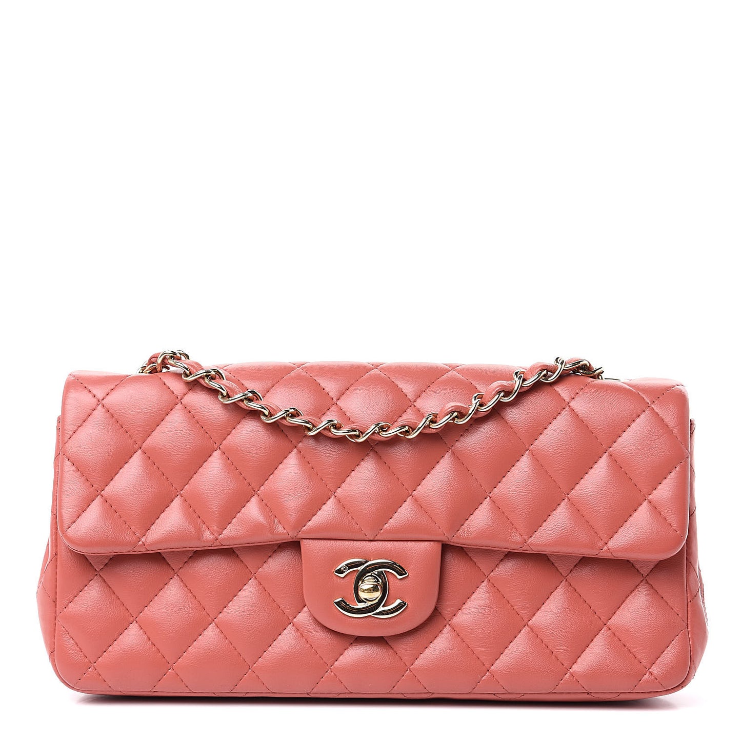 Lambskin Quilted East West Flap Coral