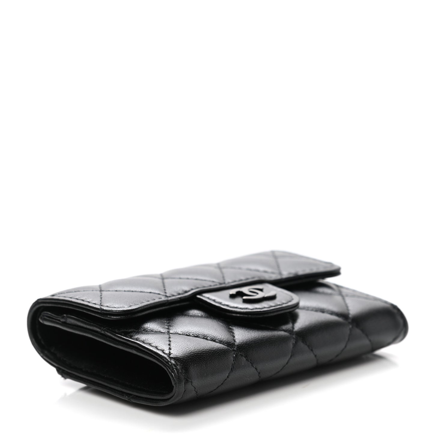 Lambskin Quilted Flap Card Holder Wallet So Black