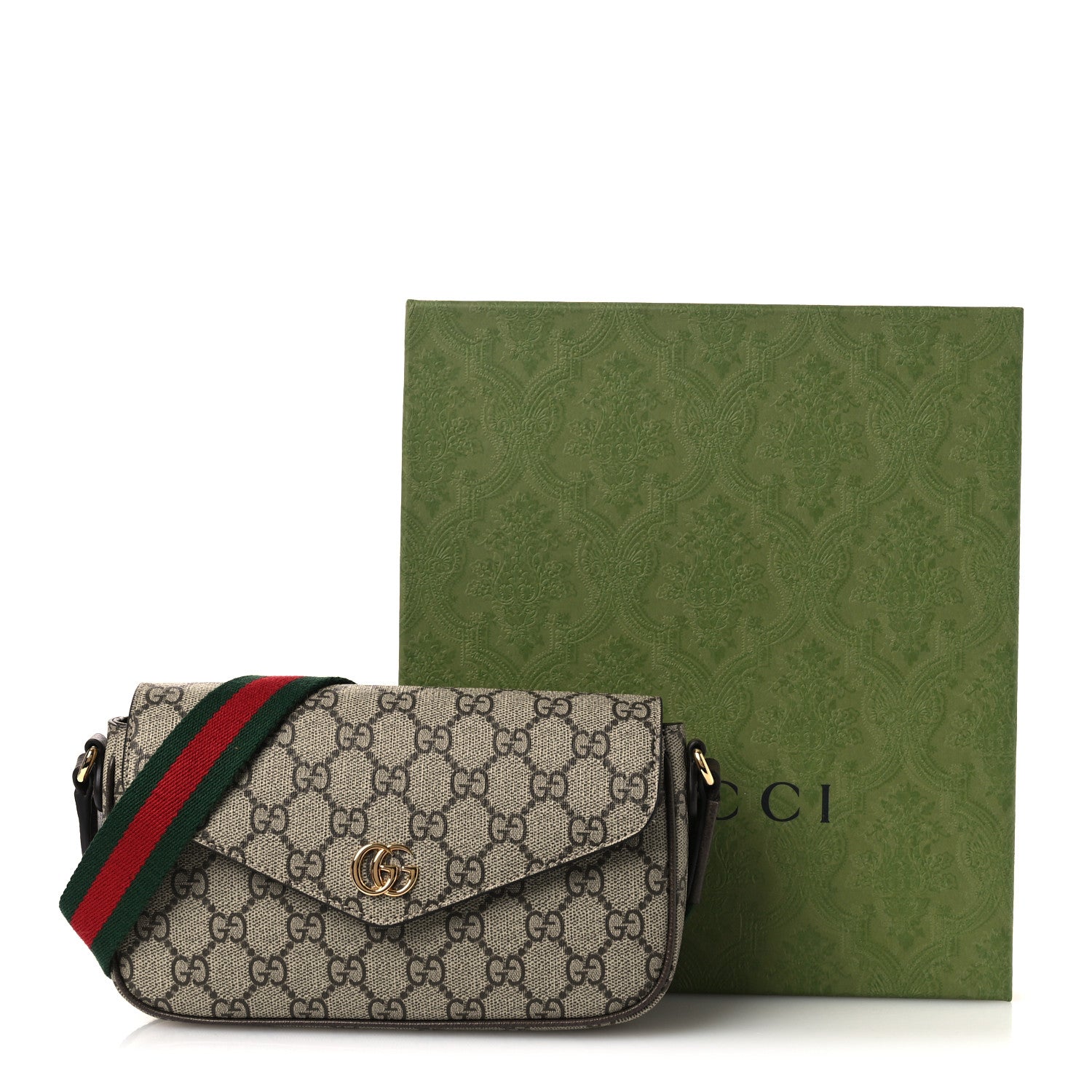 Gucci GG Supreme Monogram Textured Dollar Calfskin Web Mini