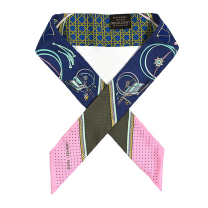 Hermes Silk Les Voitures A Transformation Twilly Encre Kaki Rose 1 of 4