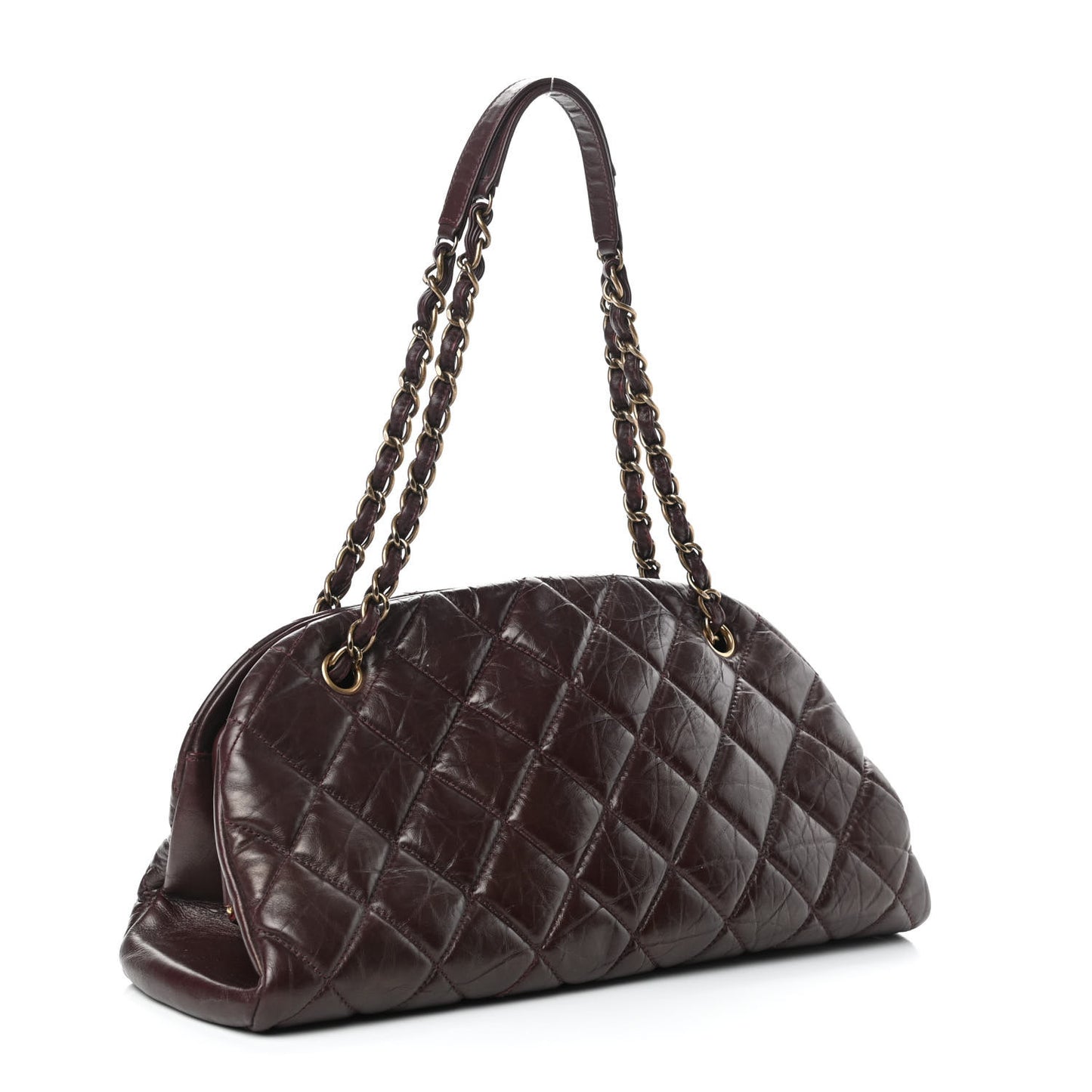 Aged Calfskin Quilted Medium Just Mademoiselle Bowling Bag Brown