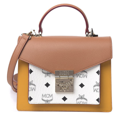 MCM Visetos Small Patricia Satchel Cognac White 1 of 10