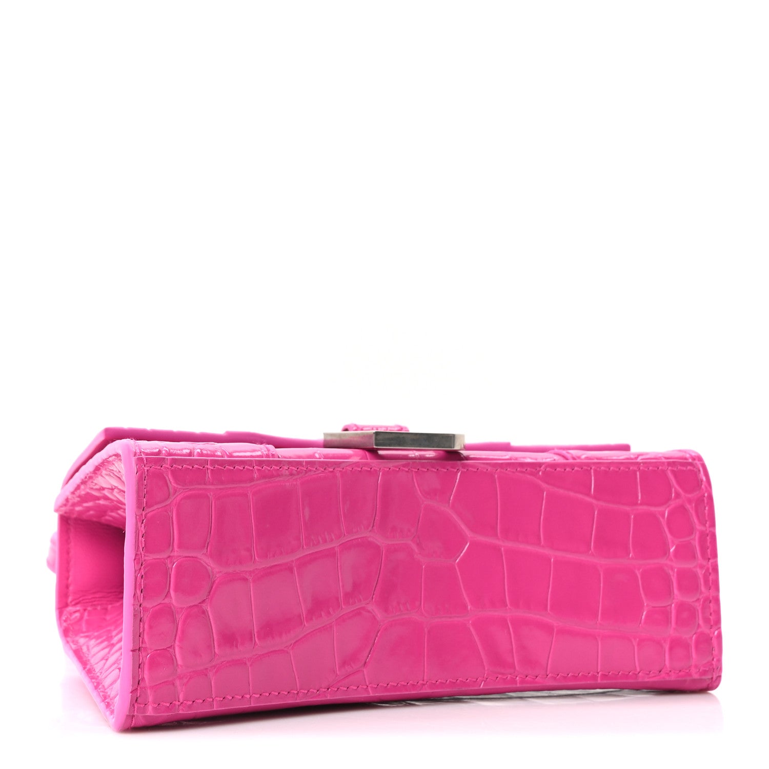 Balenciaga Shiny Calfskin Crocodile Embossed Hourglass Top Handle Bag XS Lipstick Pink 4 of 11