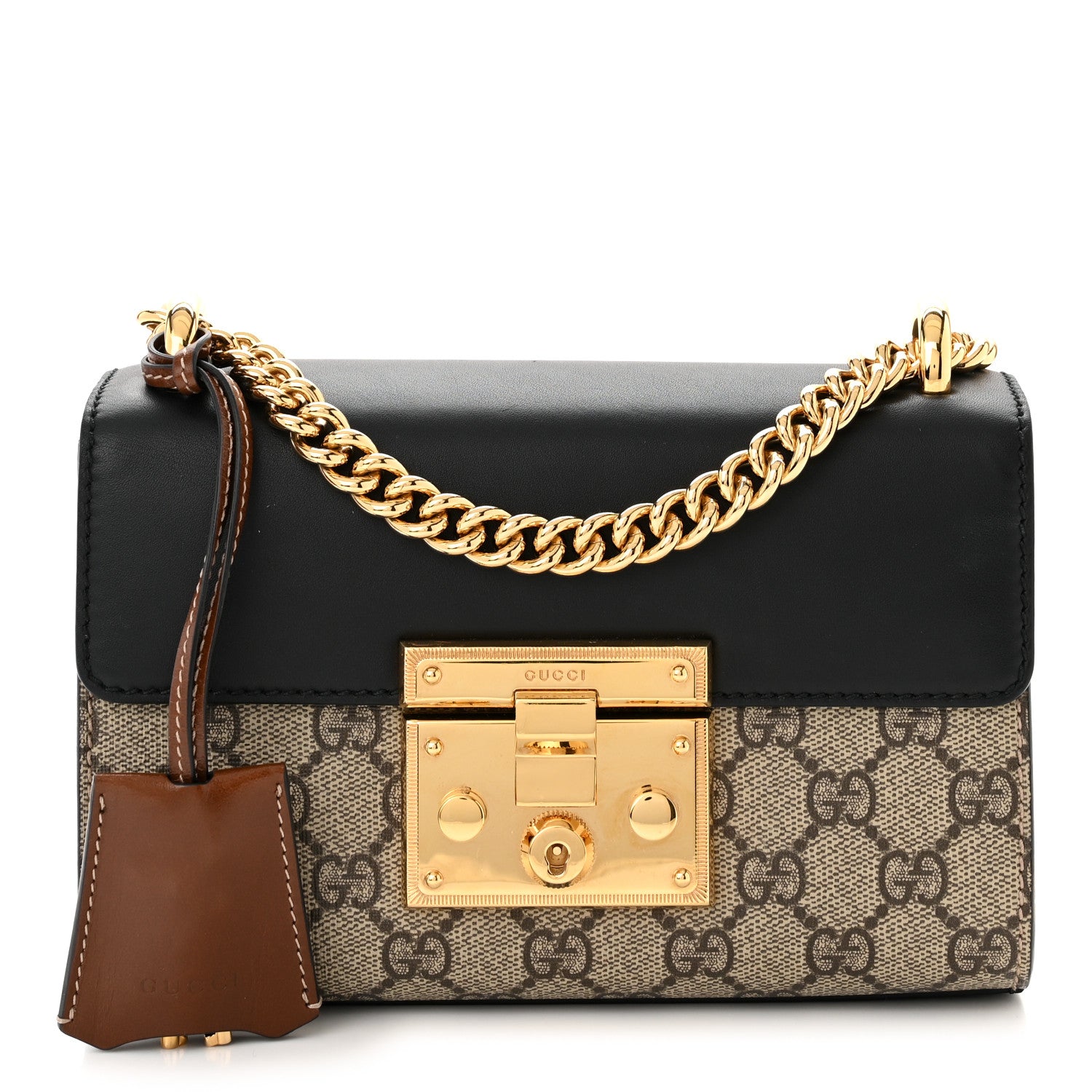 Gucci GG Supreme Monogram Calfskin Small Padlock Shoulder Bag Beige Black Cuir 1 of 11