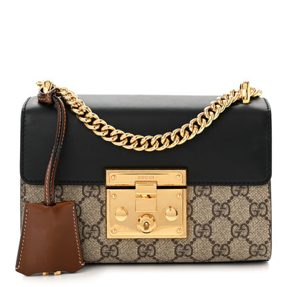 Gucci GG Supreme Monogram Calfskin Small Padlock Shoulder Bag Beige Black Cuir 1 of 11
