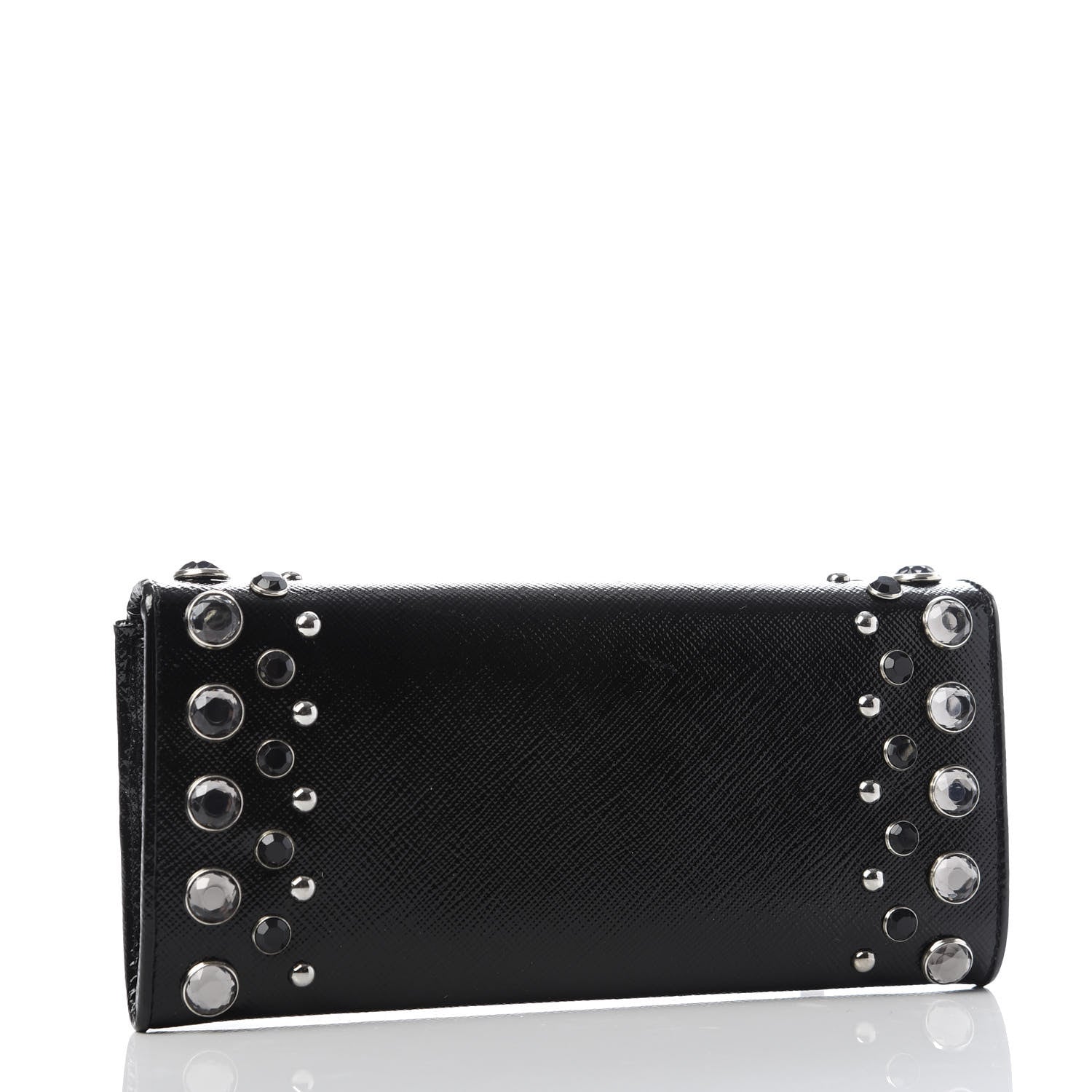 Prada Saffiano Vernice Crystal Studded Flap Wallet Black 3 of 8