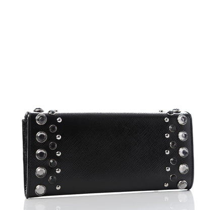 Prada Saffiano Vernice Crystal Studded Flap Wallet Black 3 of 8