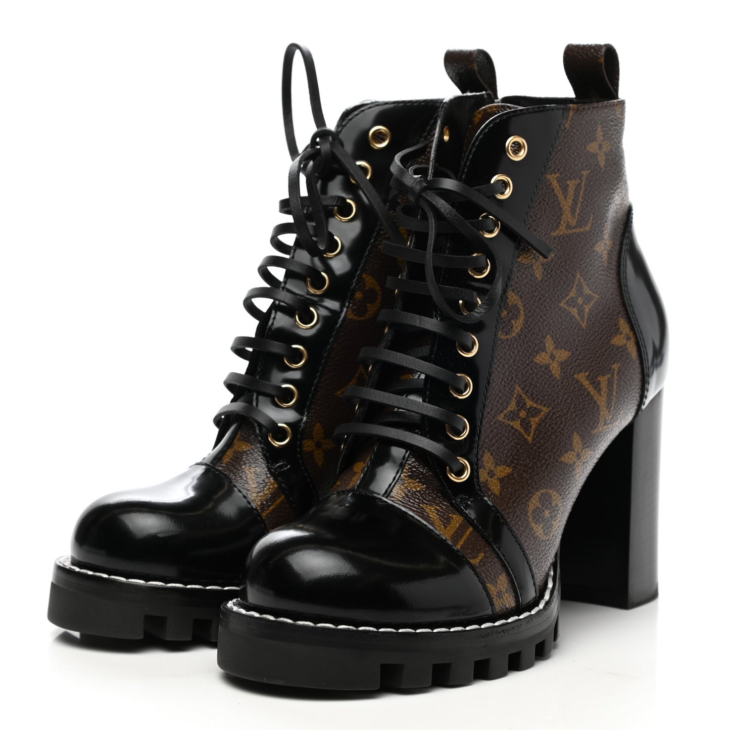 Patent Calfskin Monogram Star Trail Ankle Boots 38.5 Black
