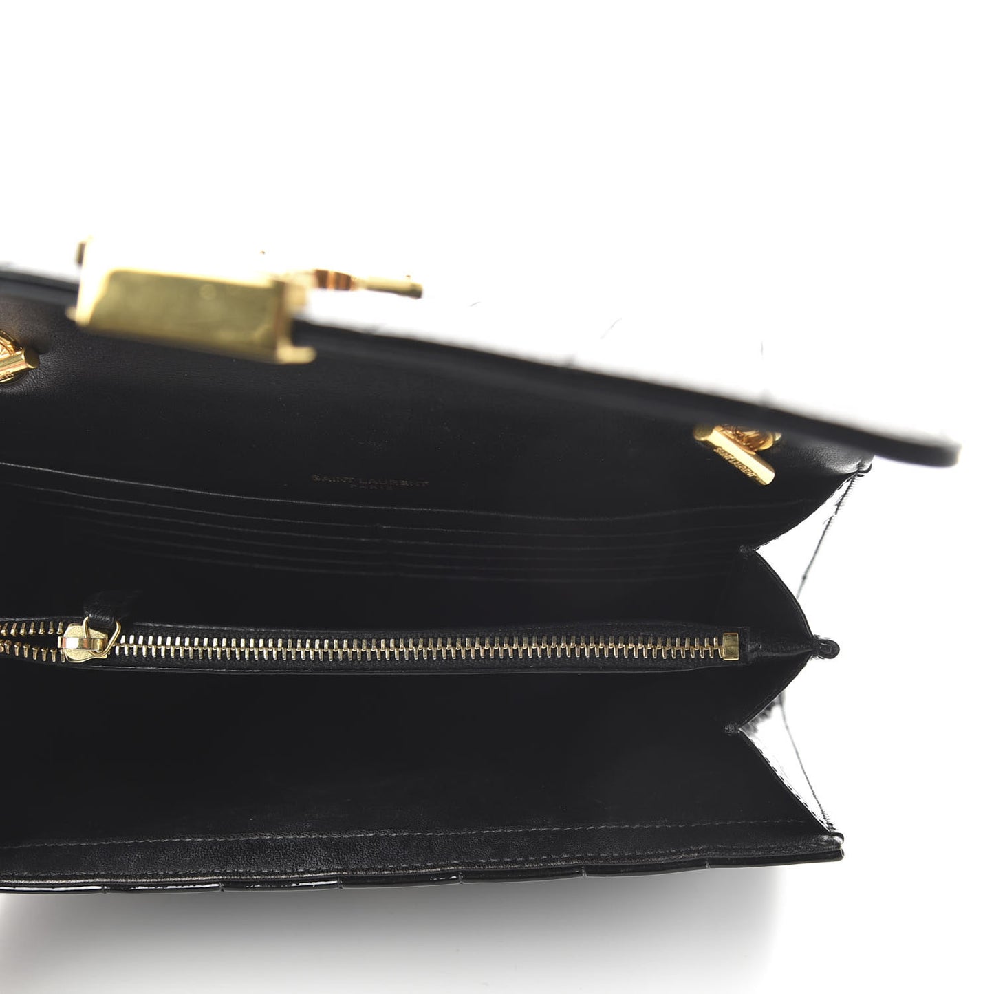 Patent Calfskin Matelasse Monogram Vicky Chain Wallet Black