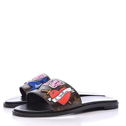 Louis Vuitton Patent Calfskin Monogram LV Black Heart Flat Mules 36 Cacao 3 of 9