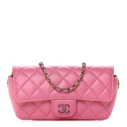 Chanel Lambskin Quilted Glasses Case With Chain Pink Yellow 1 of 12