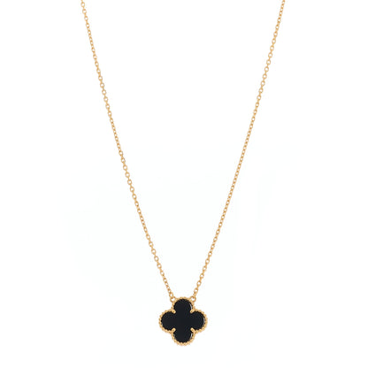 Van Cleef & Arpels 18K Yellow Gold Black Onyx Vintage Alhambra Pendant Necklace 1 of 6