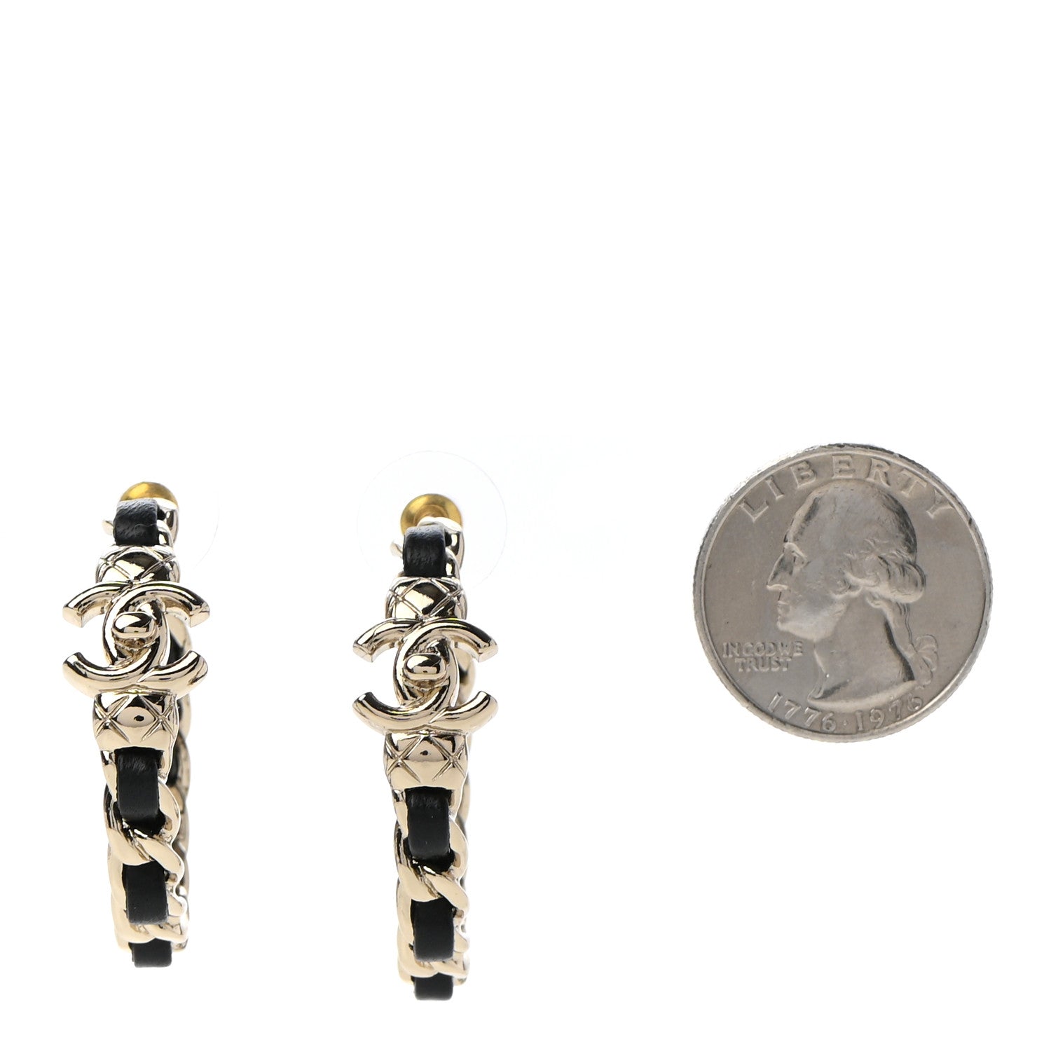 Chanel Metal Lambskin Quilted CC Turnlock Chain Hoop Earrings Gold Black 2 of 5