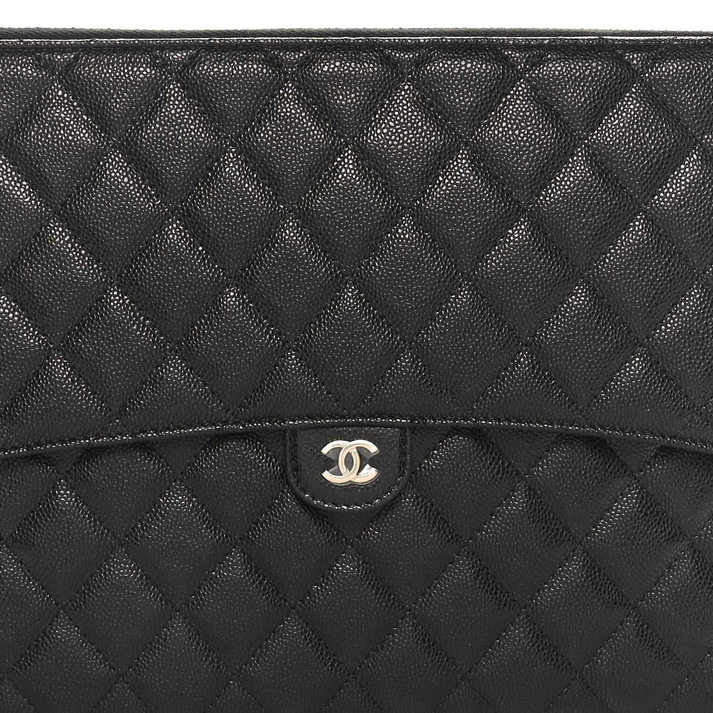 Caviar Quilted Large Flap Zip Clutch Black