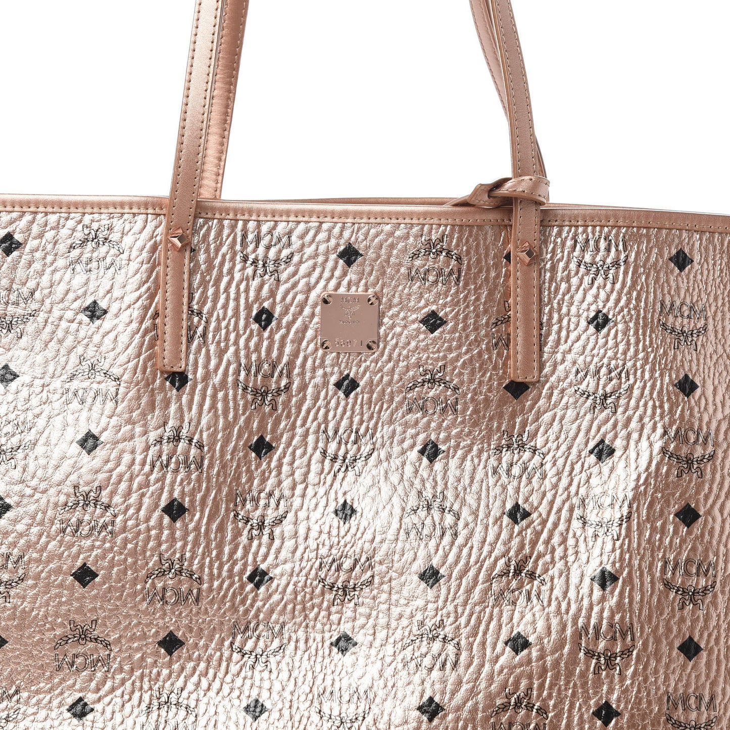 Metallic Visetos Medium Reversible Shopper Tote Champagne Gold