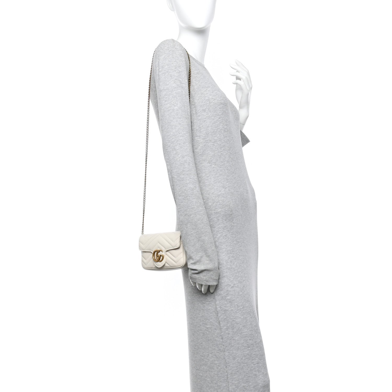 Gucci Calfskin Matelasse Super Mini GG Marmont Shoulder Bag White 2 of 11