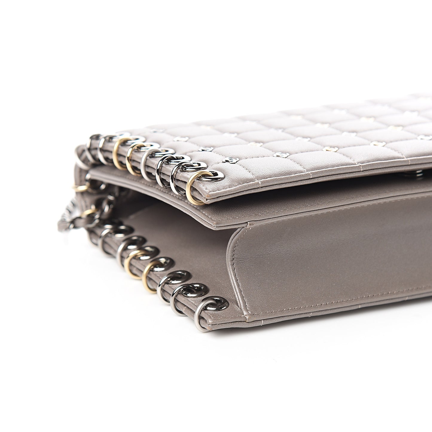 Lambskin Square Quilted CC Flap Grey