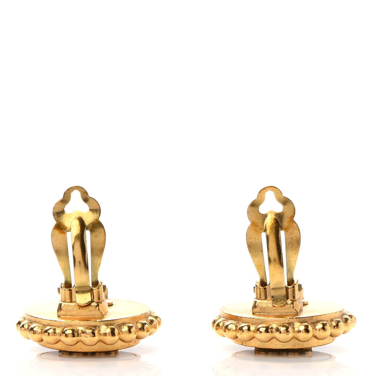 Metal Rope CC Round Clip On Earrings Black Gold