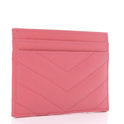 Saint Laurent Grain De Poudre Matelasse Chevron Monogram Credit Card Case Pink 2 of 7