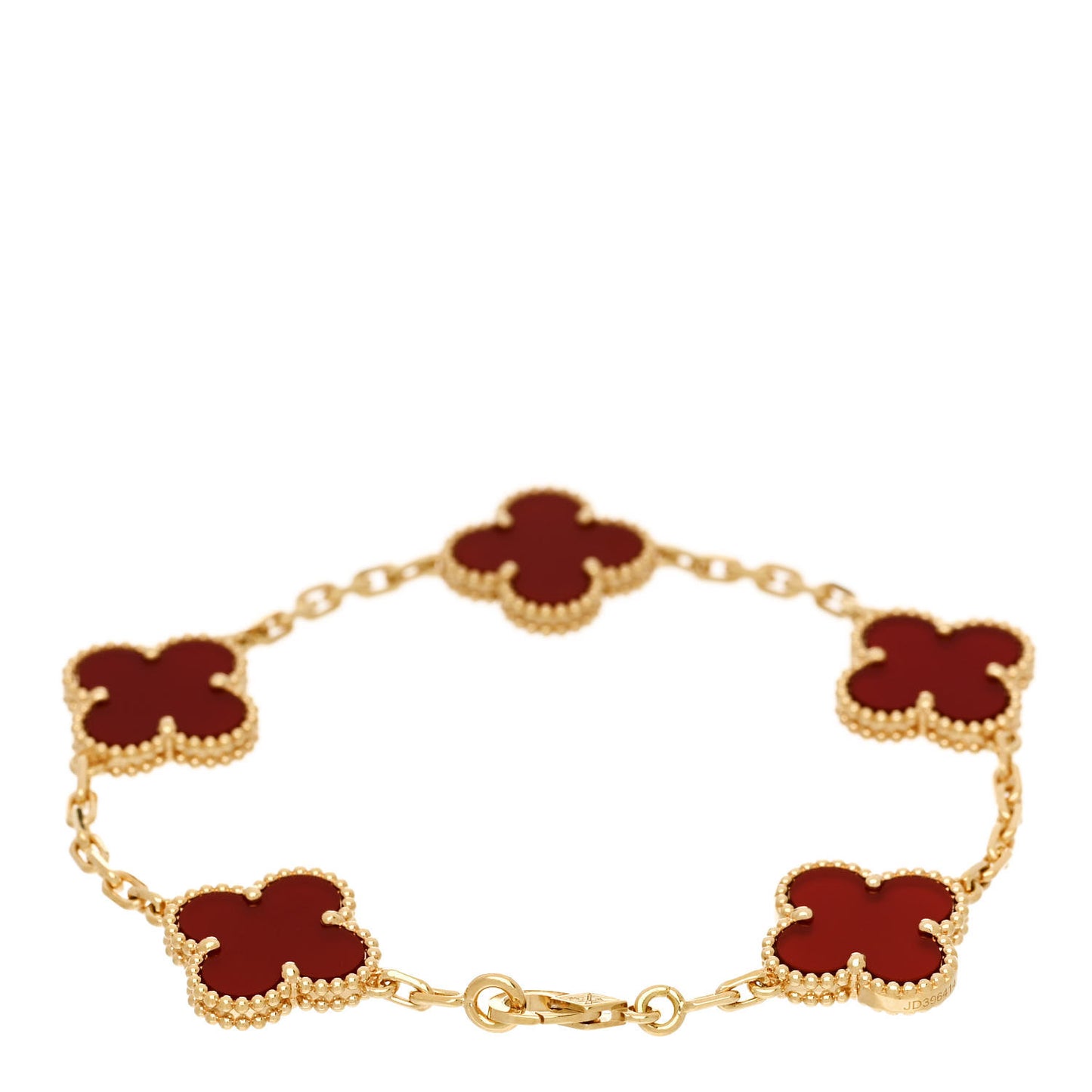 18K Yellow Gold Carnelian 5 Motifs Vintage Alhambra Bracelet