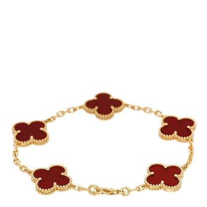 Van Cleef & Arpels 18K Yellow Gold Carnelian 5 Motifs Vintage Alhambra Bracelet 2 of 4