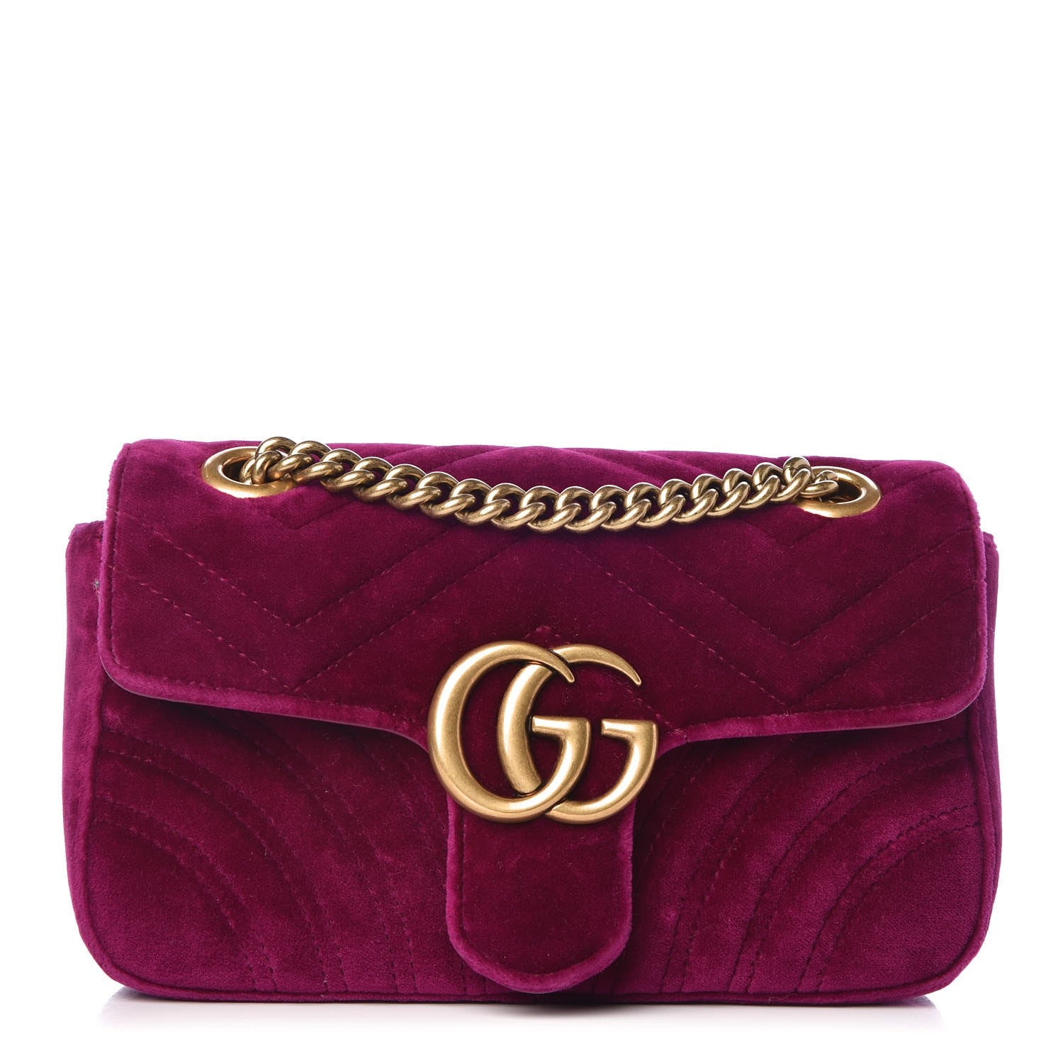 Gucci Velvet Matelasse Mini GG Marmont Shoulder Bag Fuchsia Violet Cyclamen 1 of 7