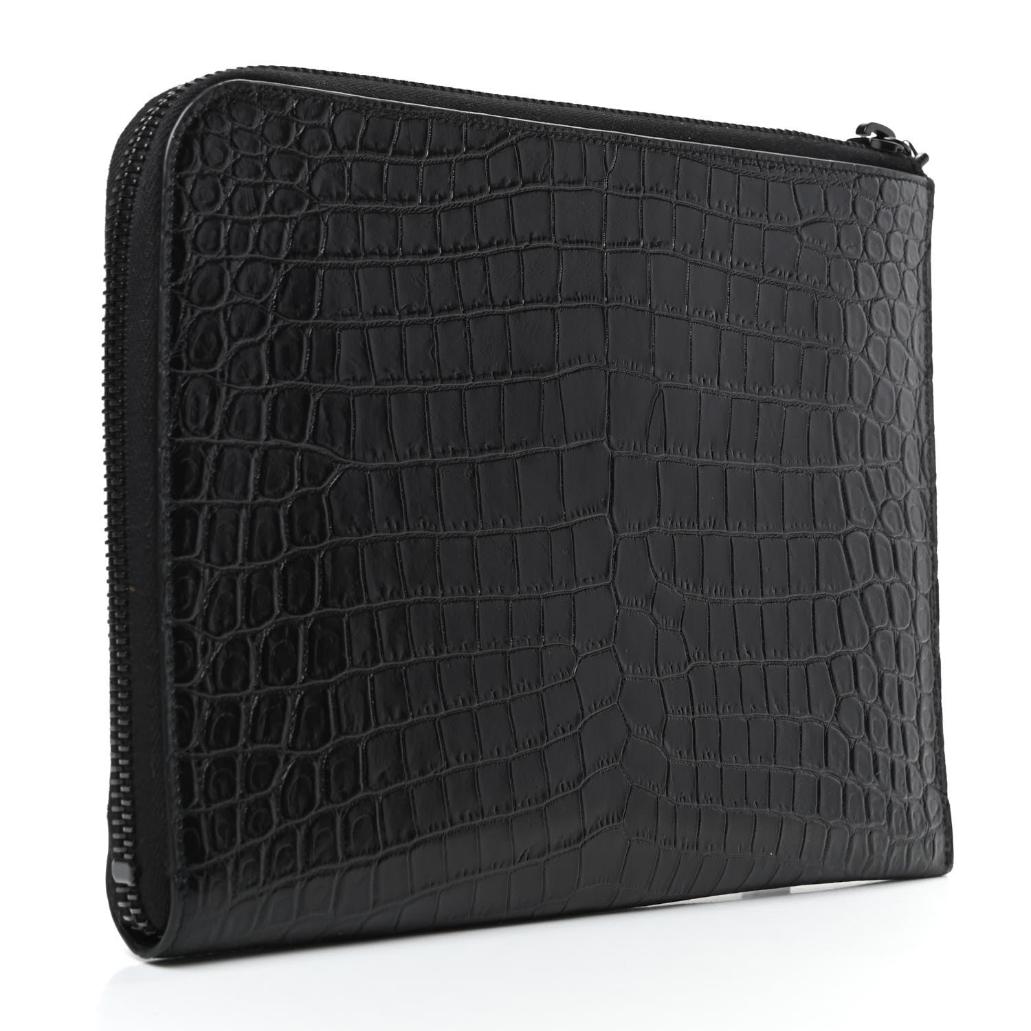 Saint Laurent Calfskin Crocodile Embossed iPad Case Black 3 of 7